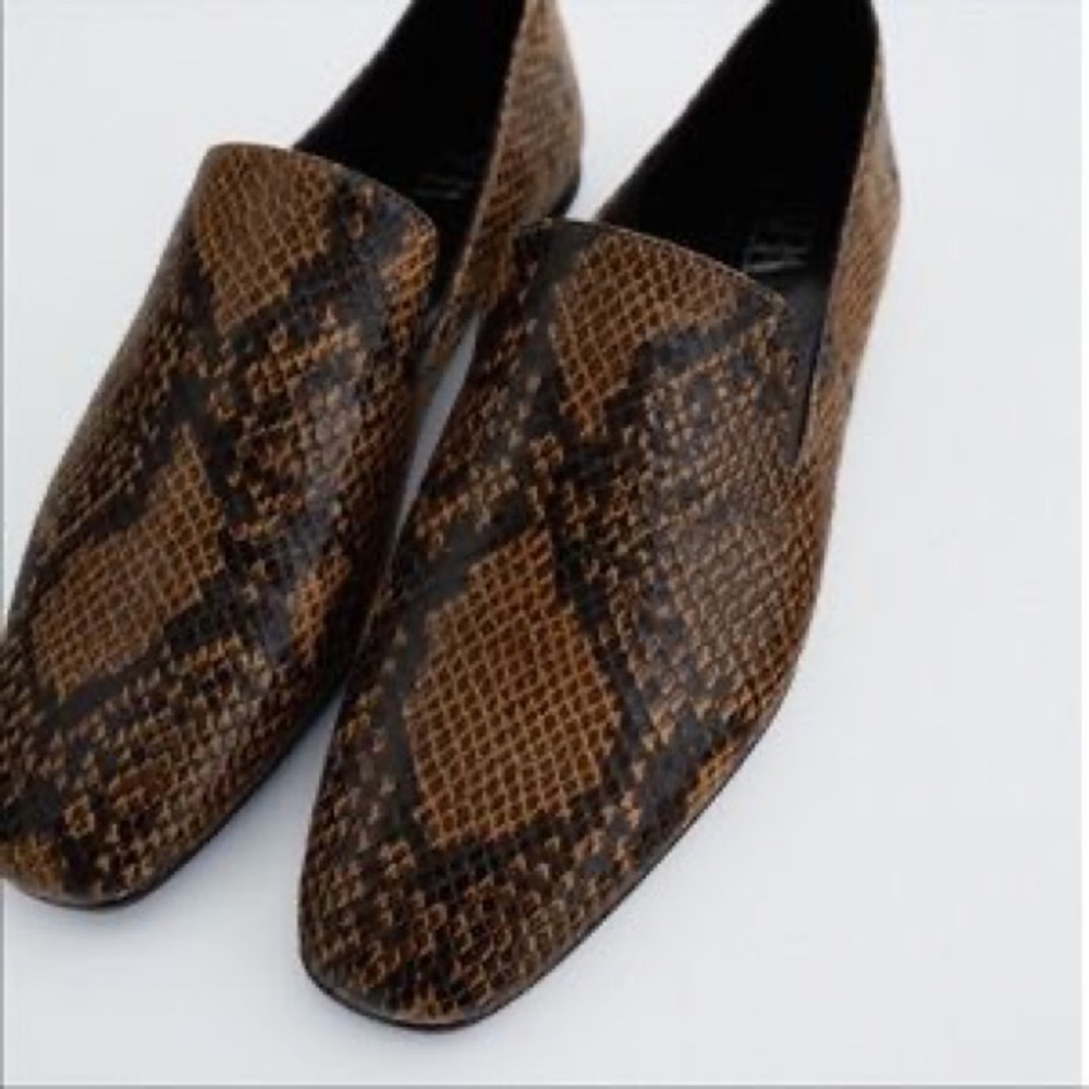 ZARA patent snake print loafer